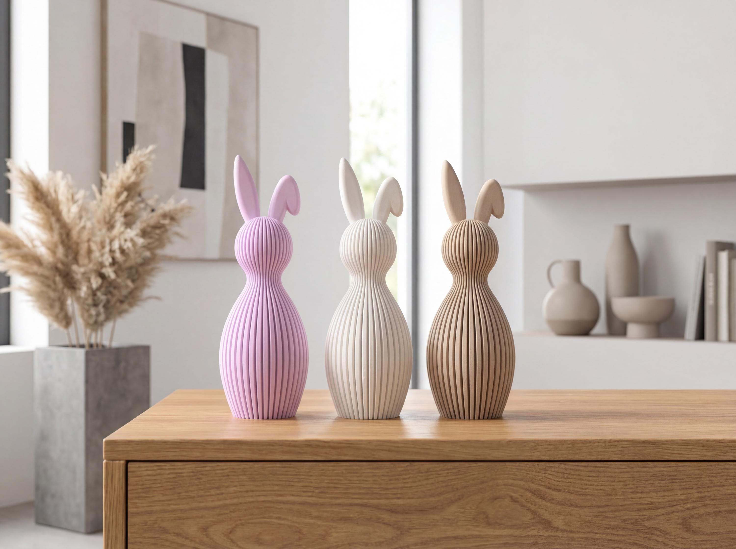Modern Ribbed Easter Bunny – Minimalist Spring Shelf Decor – Neutral Tabletop Decoration